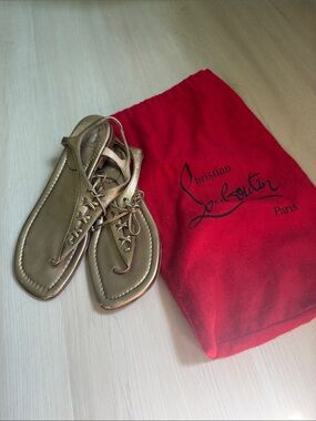 Christian Louboutin Metallic Gold Lace-Up Thong Sandals